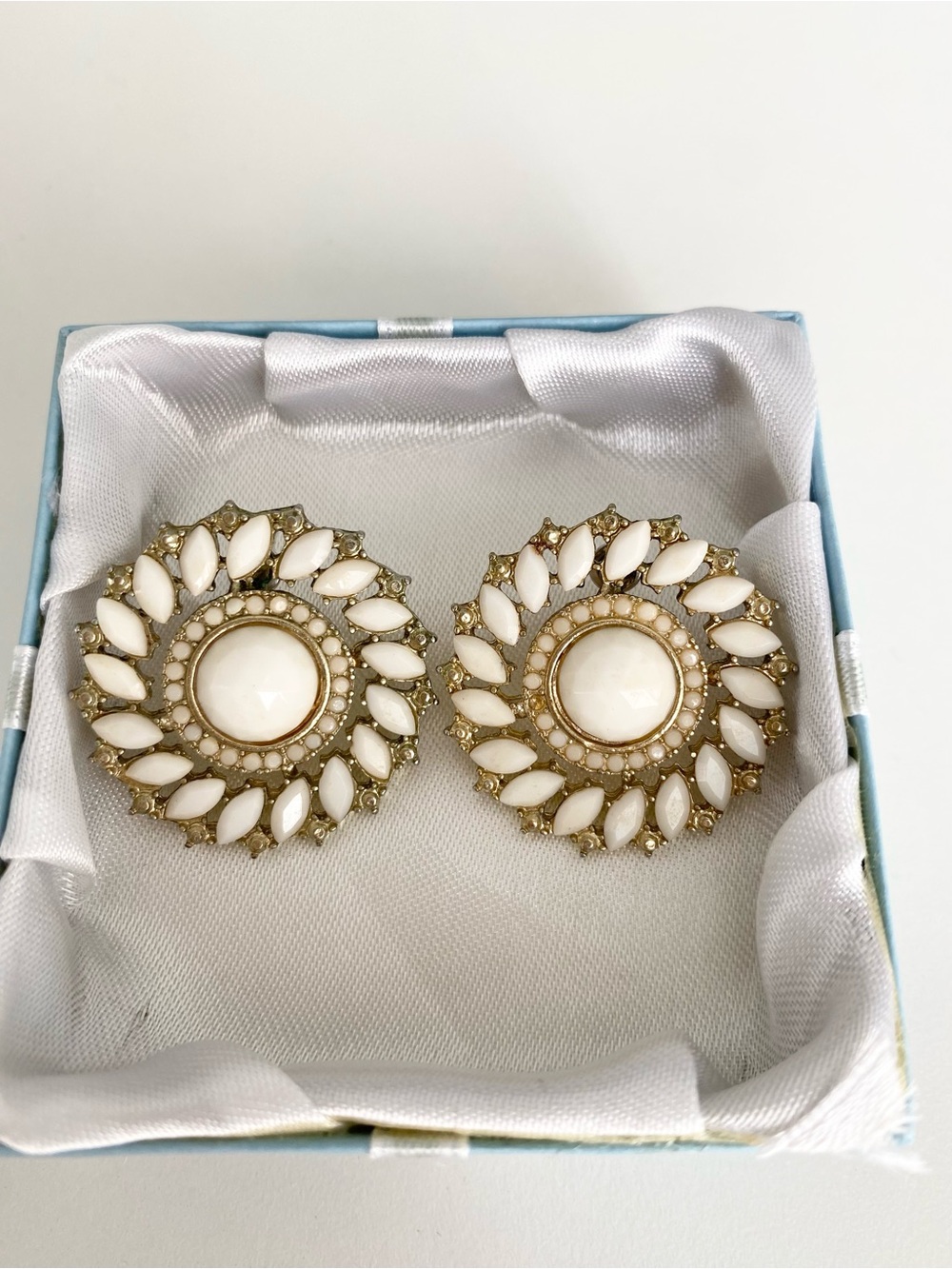 Gold and White Chunky Round Stud Earrings